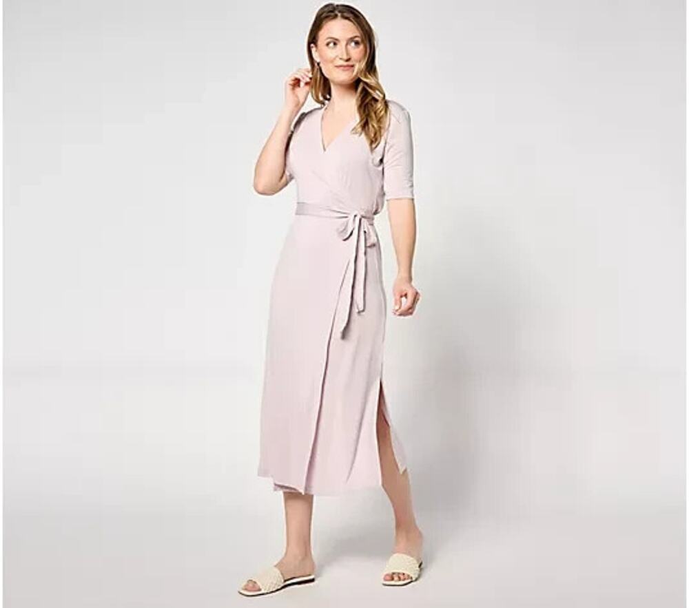 Barefoot Dreams Luxe Milk Jersey 3/4Sleeve Wrap Dress Pale Lilac X-Large A646191